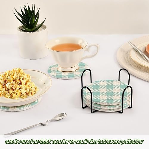 Miniatura 6 de Vichy - Posavasos absorbentes de humedad a cuadros azules para bebidas, paquete de 6 posavasos para vino, absorbentes de agua