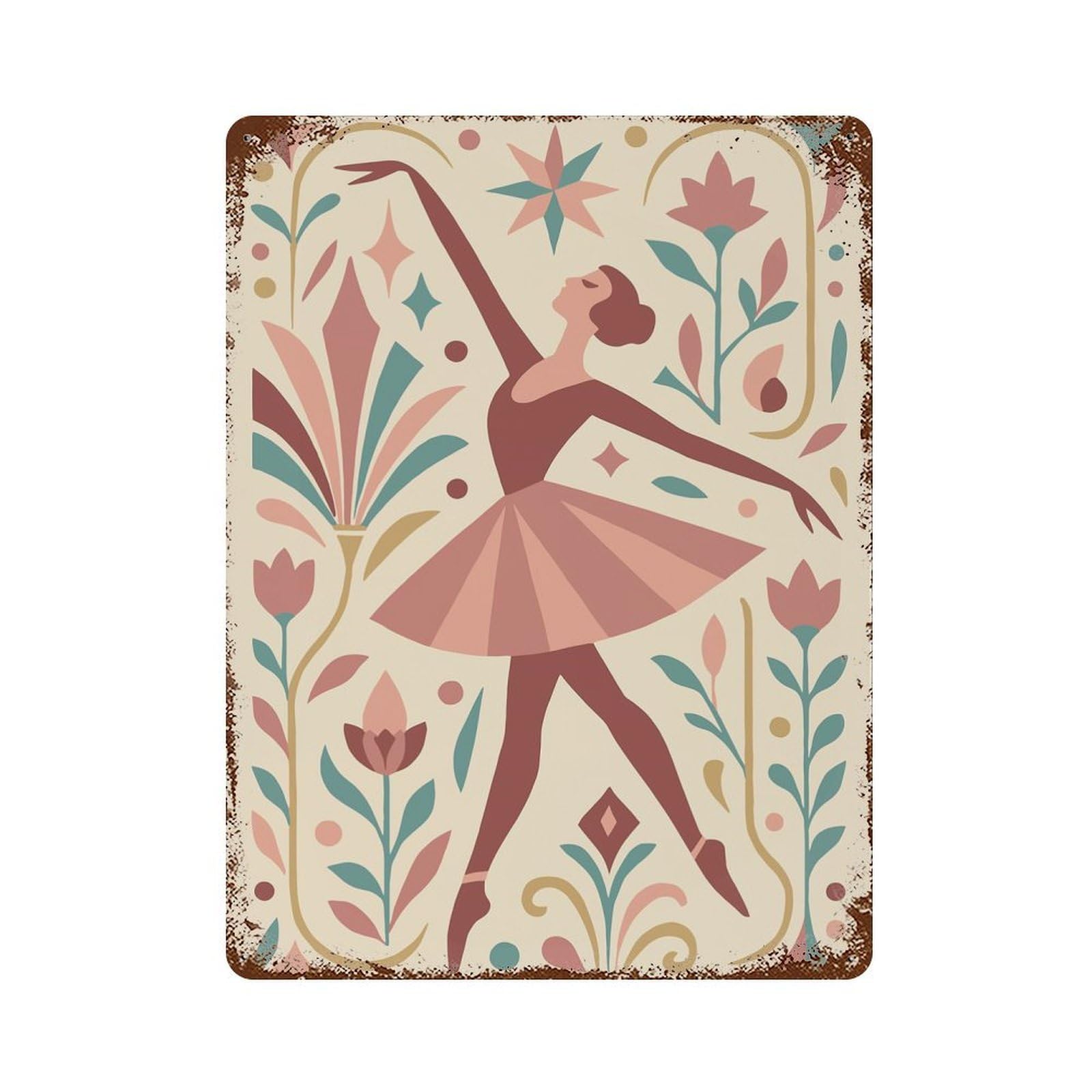 Garage Style Elegant Ballerina Art Deco Illustration Rusty Metal Tin Sign 15.7"x11.8", Classic Wall Plaque for Bar And Workshop