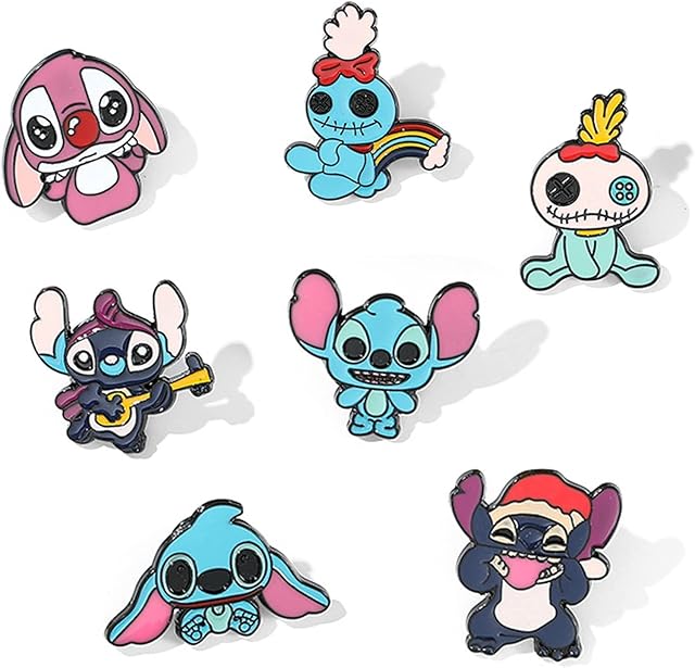 Boyigog 7pcs Stitch Enamel Brooch Pins, Stitch Lapel Pin, Cute Badge Gift for Kids Fans,Cartoon Badges Decoration for Backpack, Bag, Clothing, Hat, Jacket