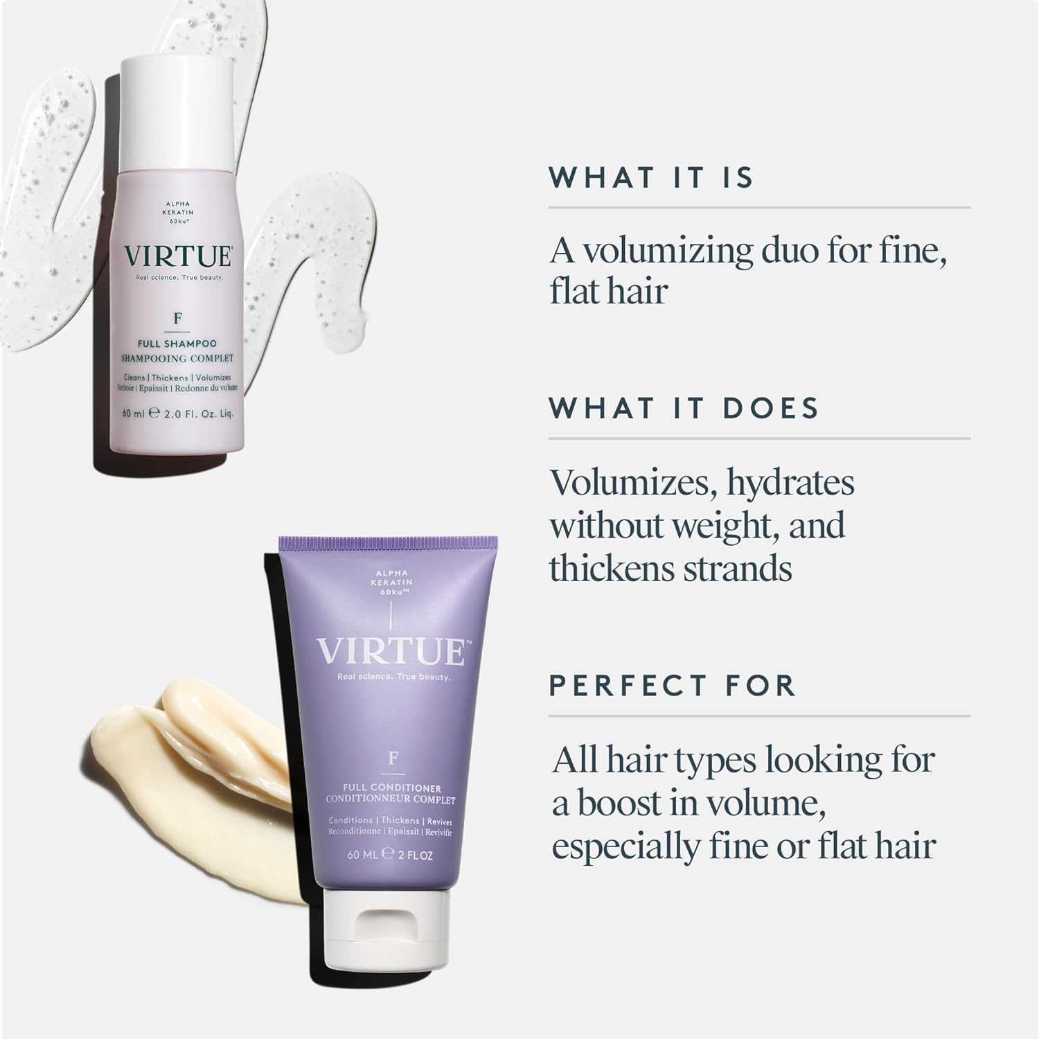 Virtue Full Sulfate Free Volumizing Shampoo and Conditioner Set Thickens, Safe for All Hair Types, Color Safe