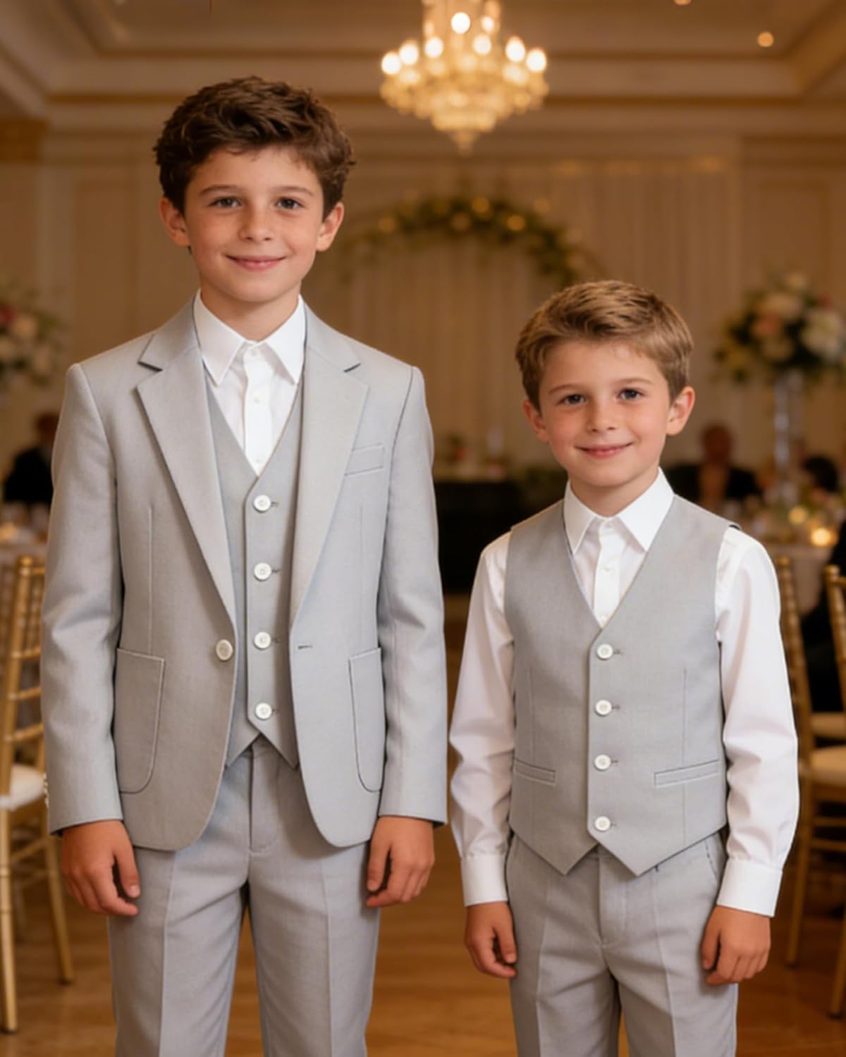 KUDORO Boys Suits 3-Piece Kids Tuxedo Slim Fit Formal Outfit Set with Casual Blazer Vest Pants Summer Beach Wedding Prom
