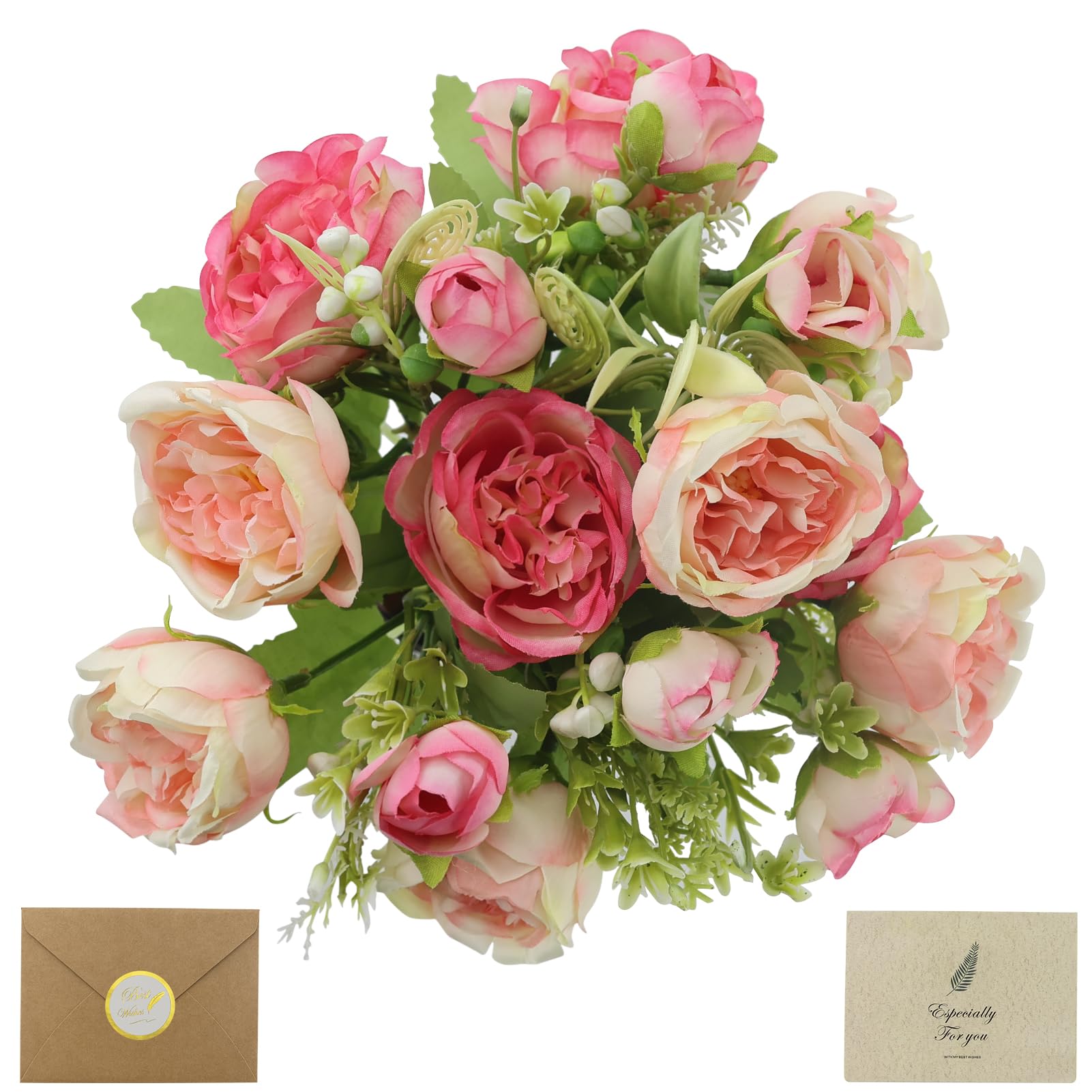 EASYKEENECOM 2 Pack Fake Peony Artificial Flowers,Pink Artificial Flowers, Pink Flowers Silk Peonies Bouquets for Wedding Home Birthday Party Arrangment Garden Decoration(pink)