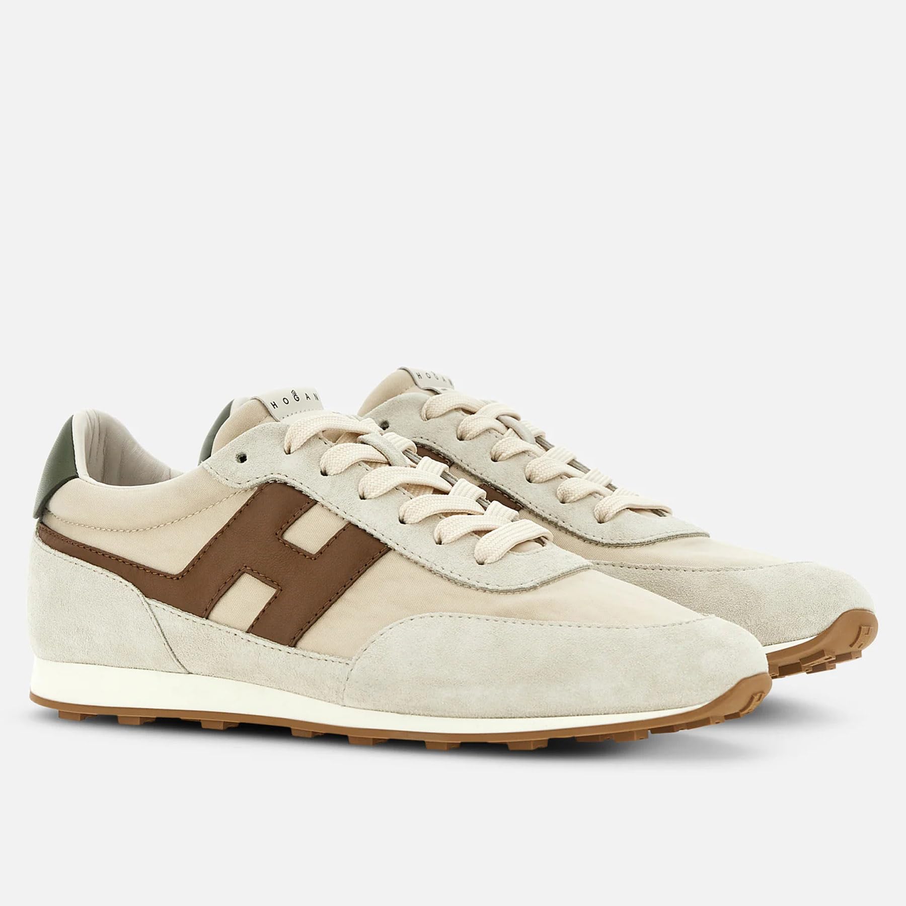 Hogan Zapatillas de hombre Athletic de piel y tela blanca, verde y marrón - HXM6990FZ90 UZA793K 7