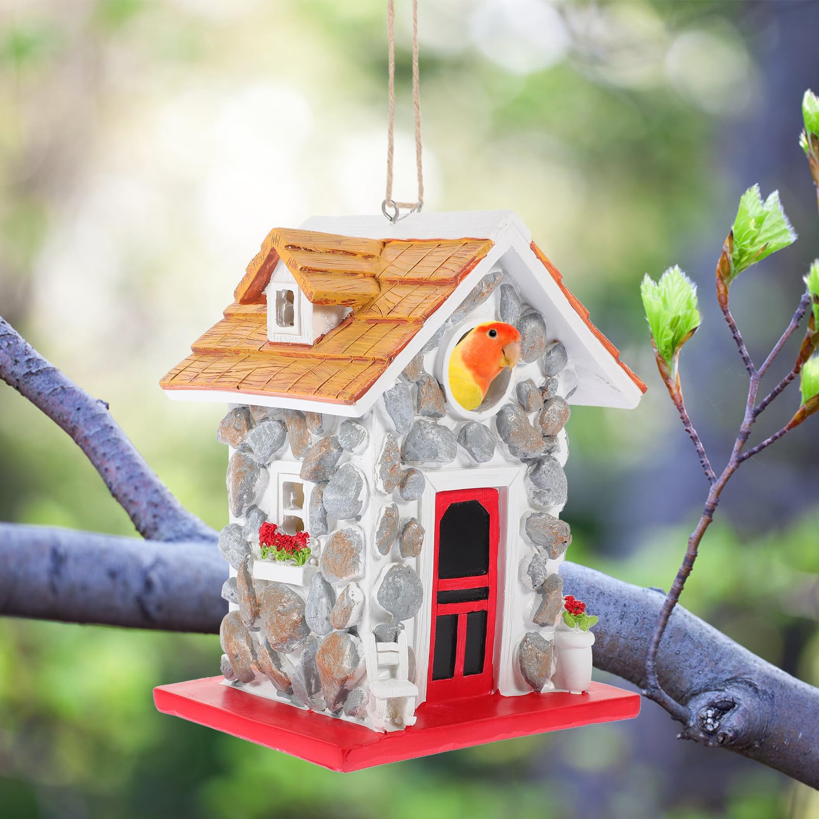 Vogelhaus als Robustem Kunstharz aus Hängendes Wetterfestes Sichere Kleiner Vogelnistkasten Materialien Gartendekoration für Draußen im Außenbereich