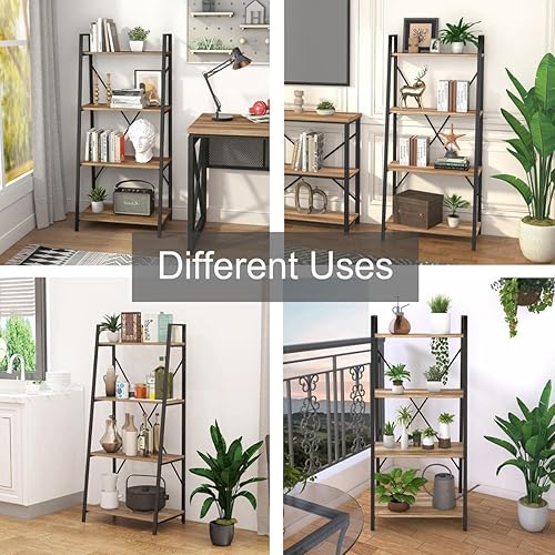 Miniatura 24 de BON AUGURE Estantería de escalera de 4 niveles, estantes inclinados de madera para sala de estar, dormitorio, estantería de oficina en casa (roble