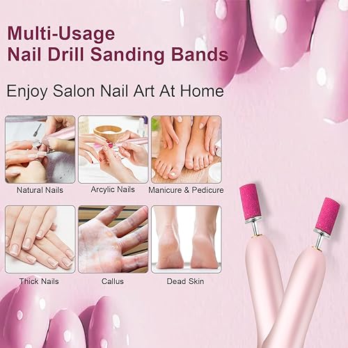 Miniatura 10 de Bandas de lijado de grano 150 para taladro de uñas, 100 bandas de lijado de grano medio para taladro de uñas con broca de lijado de 332 pulgadas