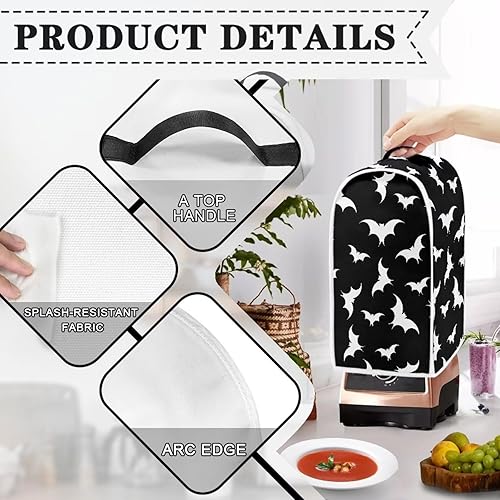 Miniatura 4 de Funda para licuadora de murciélagos de Halloween, a prueba de polvo, de poliéster, para cafetera, protección antihuellas dactilares, antipolvo,