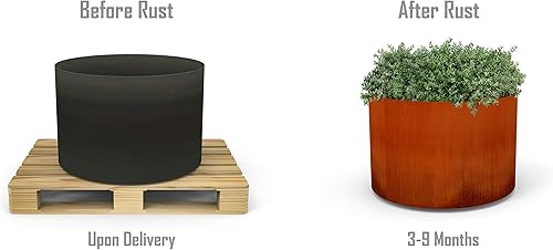 Miniatura 7 de Plantercraft Macetas redondas grandes para plantas de exterior  Maceta de acero Corten de 20 x 12 pulgadas  Maceta de metal resistente para patio y