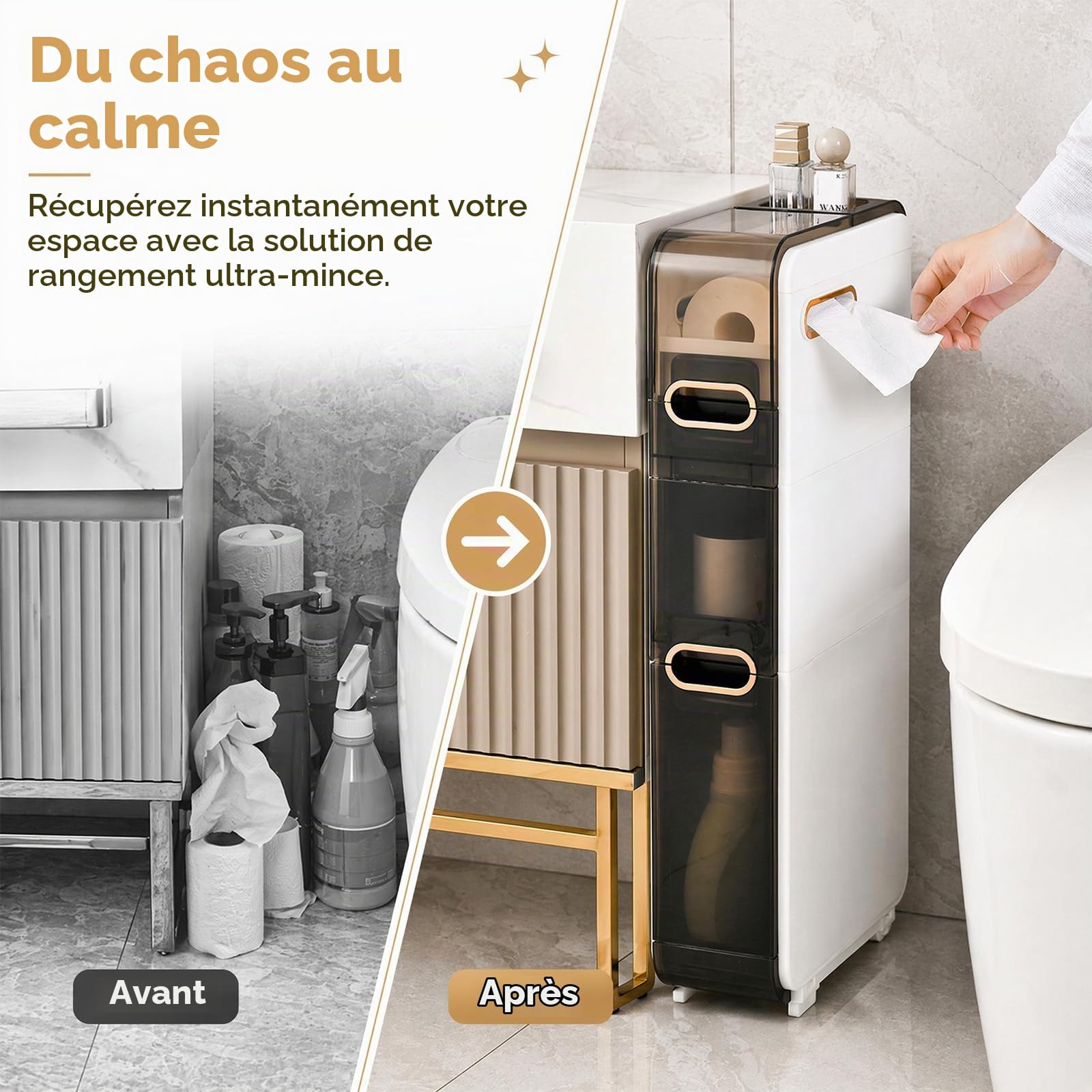 Armoire de salle de bain étroite à 4 niveaux, étagère de rangement étroite