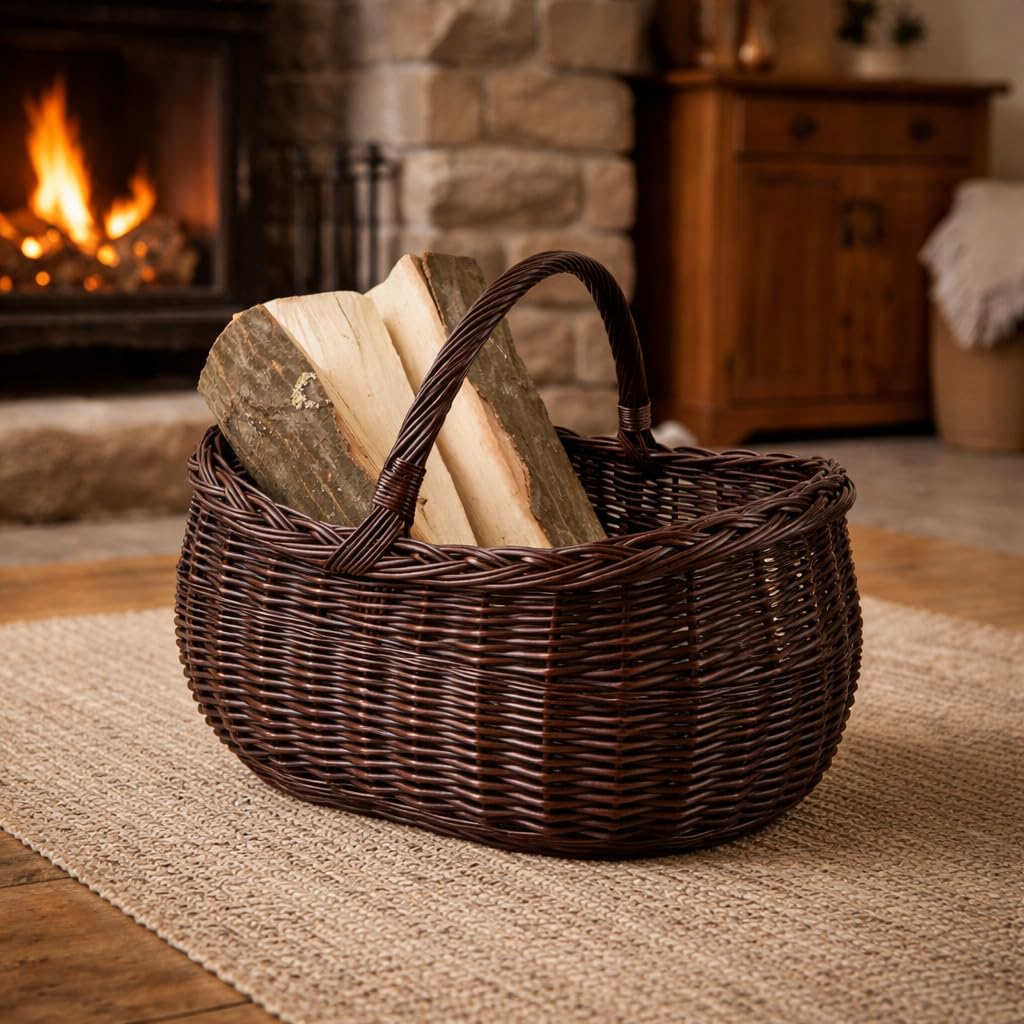 Cesta Portalegna da Interno in Vimini Porta Legna da Interni Fatto a Mano Cesta in Vimini per Legno Cestino per tronchi Ceste per Legna da Interno