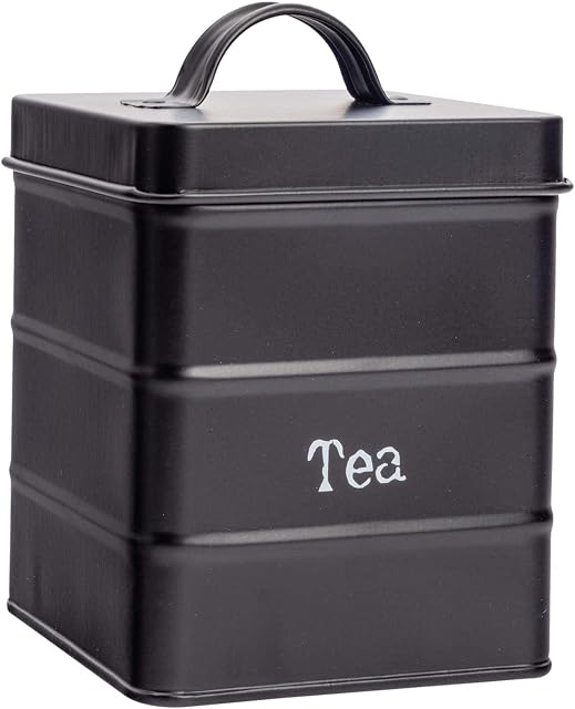Harbour Housewares Industrial Tea Canister - Vintage Style Steel Kitchen Storage Caddy with Lid - Black