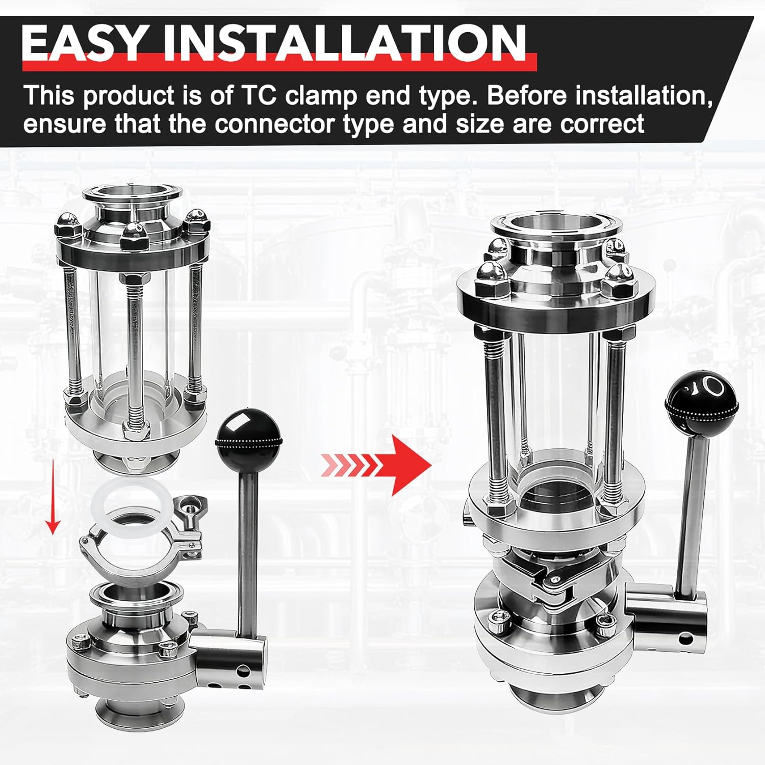 Pindex 2 Inch Heavy Duty Butterfly Valves with Pull Handle and 2" 190g Heavy Duty Tri Clamp with Silicone Gasket 304 Stainless Steel Sanitary TC Fittings