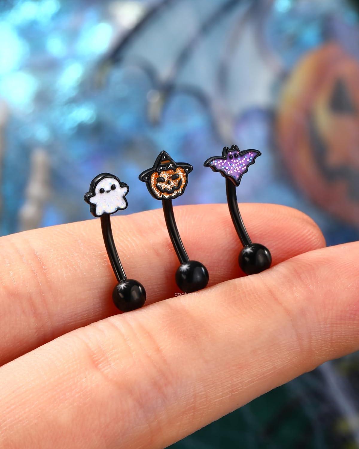 COCHARM 3PCS Halloween Rook Earrings 16G Rook Eyebrow Jewelry Cute Eyebrow Piercing Jewelry Dainty Vertical Labret Stud - Image 6