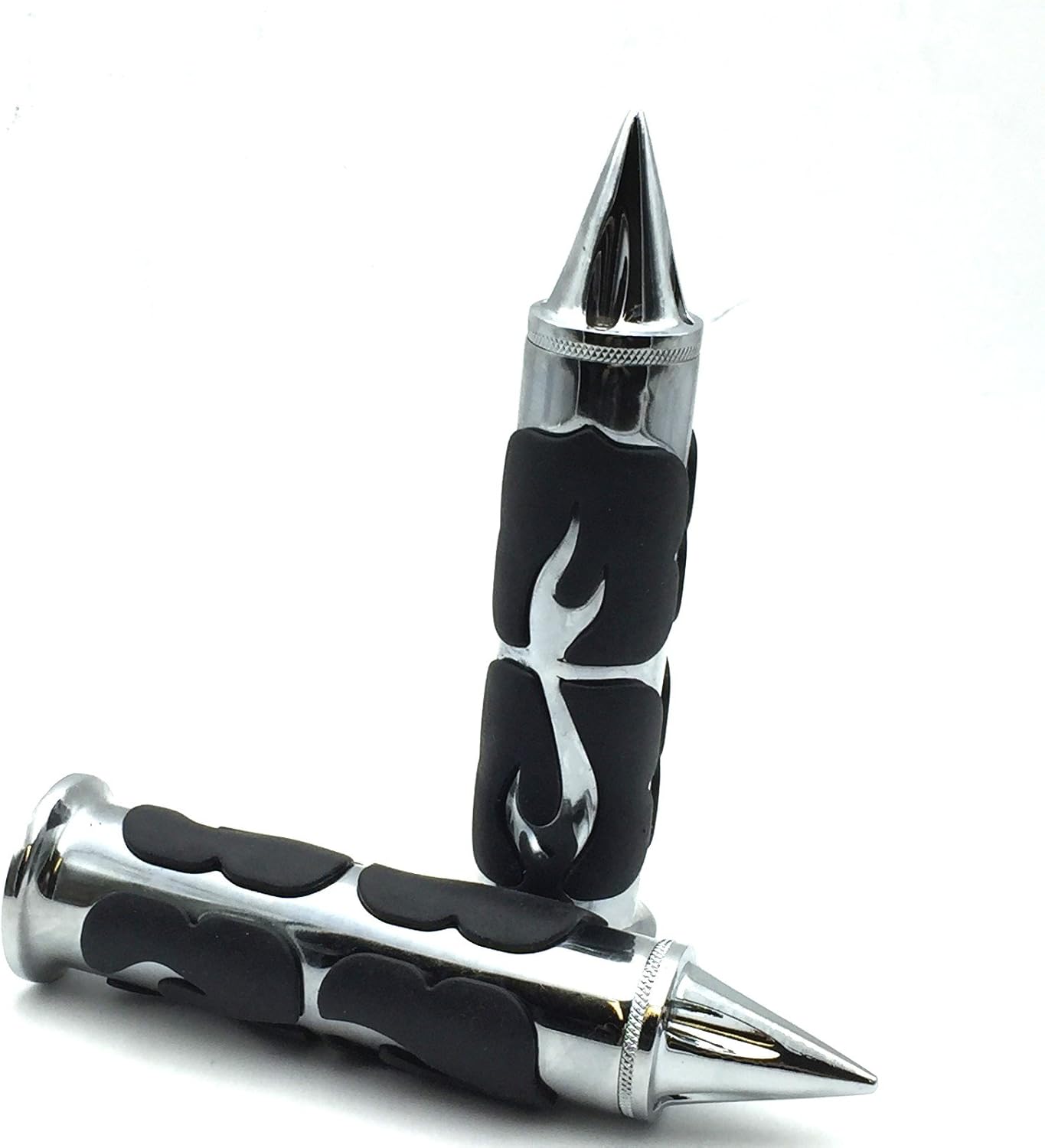 HK MOTO- Motorcycle Chrome Spike Comfort Rubber Flame Hand Grip 25mm 1" 1 inch Compatible with Intruder Boulevard C90 C50 M50 Volusia Marauder 800 [B01ETS4C1Q]