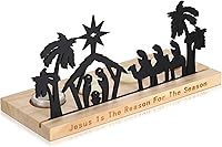 Vista 1 de Vesici Nativity Sets for Christmas Indoor Decor Black Advent Candle Holder Wooden Nativity Scene with Base People Christmas Set Wooden Ornaments for