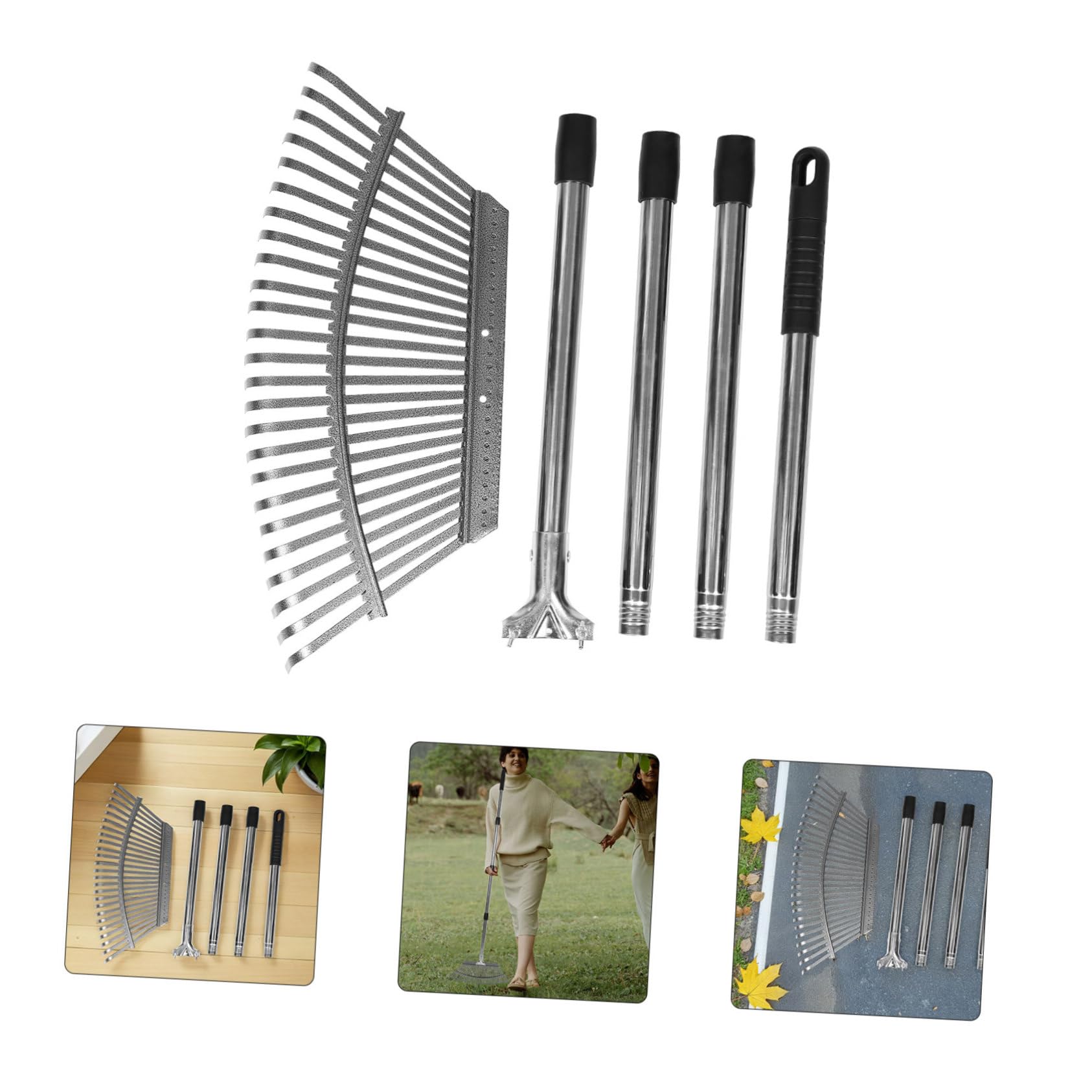 SOIMISS Rastrillo De Jardín Metálico con Mango Rastrillo De Metal para Césped y Arbustos Herramienta De Jardinería para Recoger Áreas Pequeñas