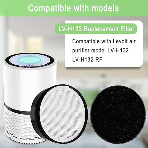 Miniatura 2 de Paquete de 3 filtros de repuesto LV-H132 compatibles con purificador de aire LEVOIT LV-H132 LV-H132-RF, filtro True HEPA H13, filtro de carbón