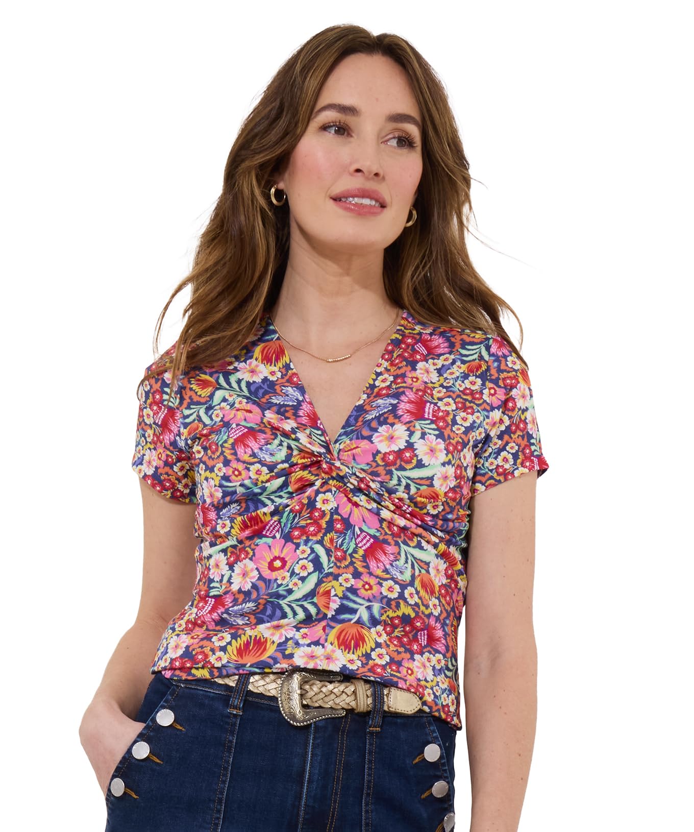 Joe Browns Women's Bright Floral Jersey Top Shirt, Pink, 16