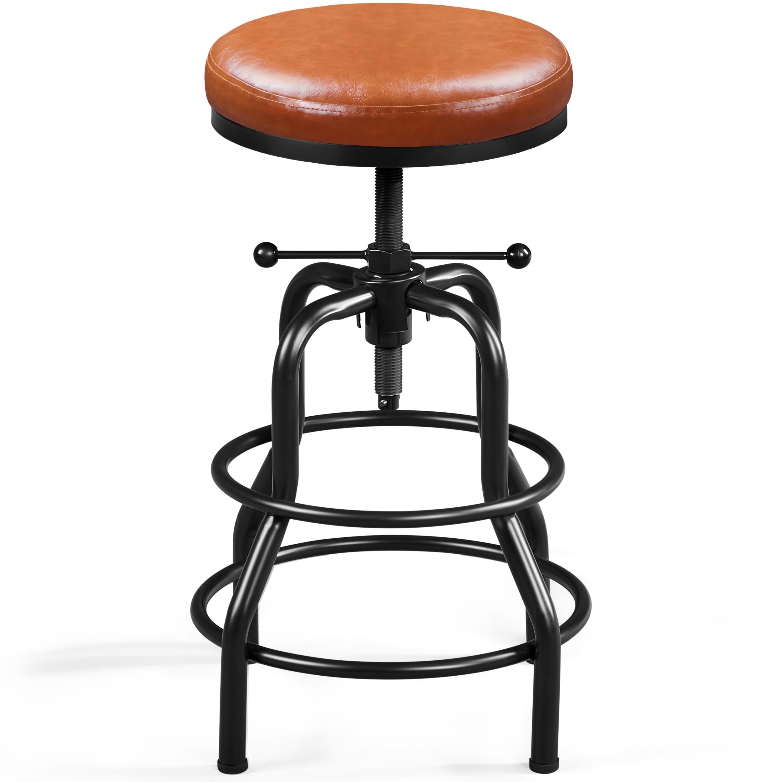 Yaheetech Taburete de Bar Industrial Giratorio Rústico Taburete de Metal Redondo Taburete de Altura de Mostrador para Cocina Restaurante Bar Marrón Claro