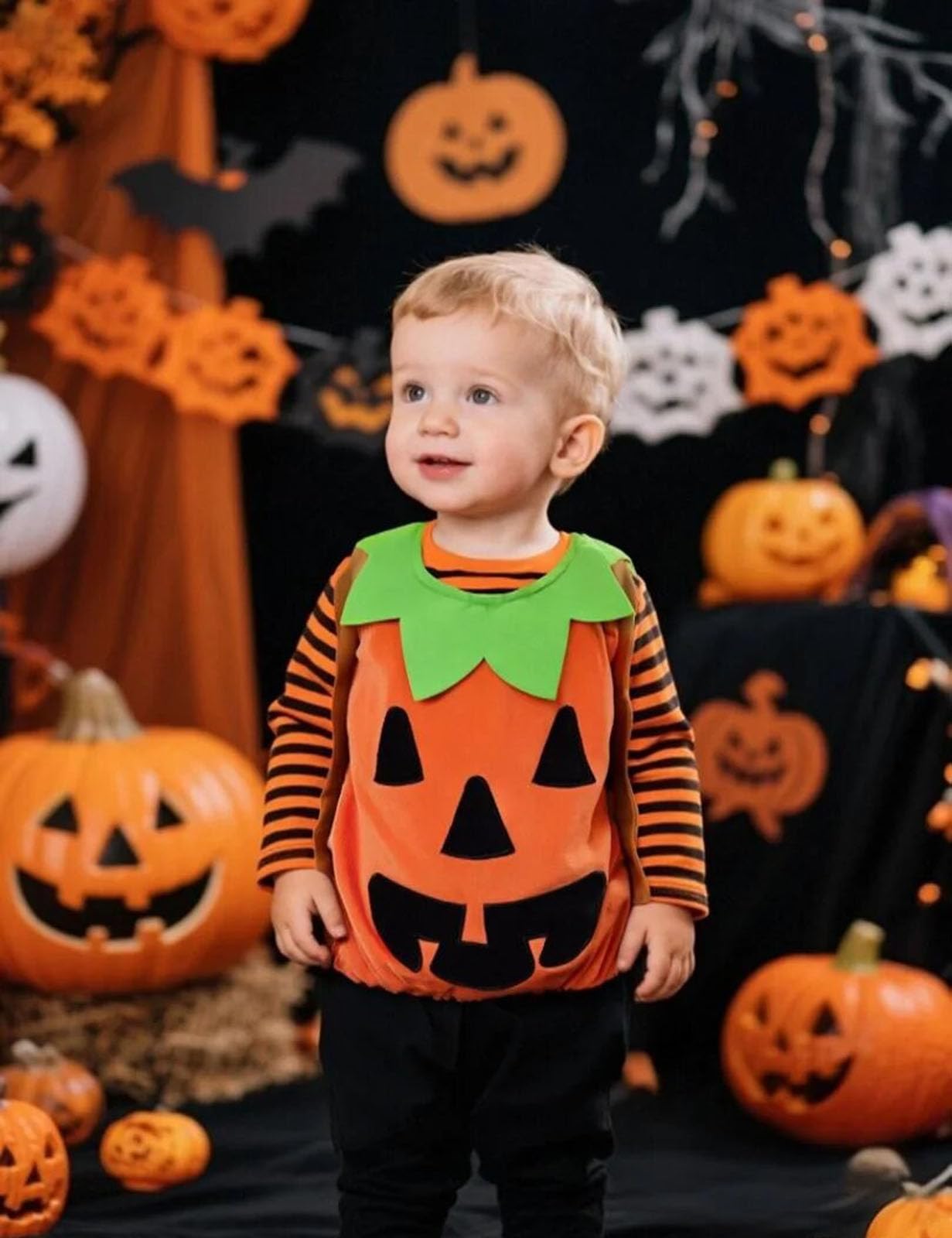 MOMBEBE COSLAND Baby Pumpkin Costume Halloween Costumes for Kids Overalls Outfits 0-6 Months, 2pcs-pumpkin - Image 3