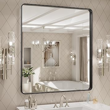 33% off: LOAAO 32x36 Inch Black Metal Framed Bathroom Mirror for Wall, Matte Black Bathroom Vanity Mirror …