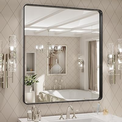 LOAAO 72x36 Inch White Metal Framed Bathroom Mirror for Wall, White Bathroom Vanity Mirror Farmhouse, Large Rounded Rectangle Mirror, Anti-Rust, Tempered Glass, Hangs Horizontally or Vertically