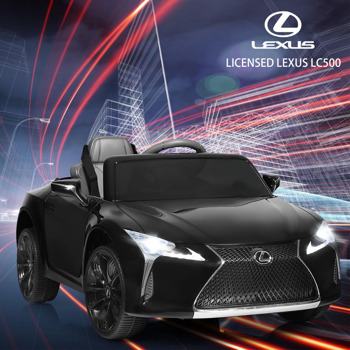 GOPLUS Samochód elektryczny dla dzieci 12 V Lexus LC500, pojazdy elektryczne z pilotem zdalnego sterowania 2,4 G, elektryczny samochód dziecięcy z 2 drzwiami i 2 prędkościami, USB, klakson i muzyka,