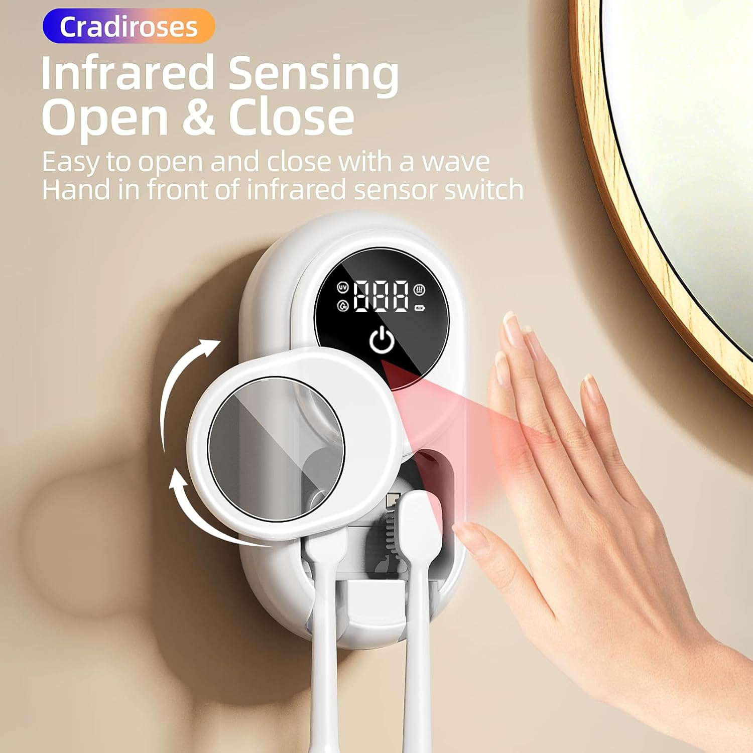 UV Toothbrush Sanitizer Holder(2 Slots, White)-Rechargeable Wall-Mount with Heated Fan Drying, LED Smart Screen, for Bathroom & Travel - Image 3