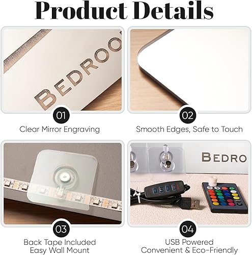 Miniatura 3 de Espejo con nombre personalizado, espejo iluminado, espejo con luz LED, decoración de pared, decoración de dormitorio, sala de estar, luz nocturna