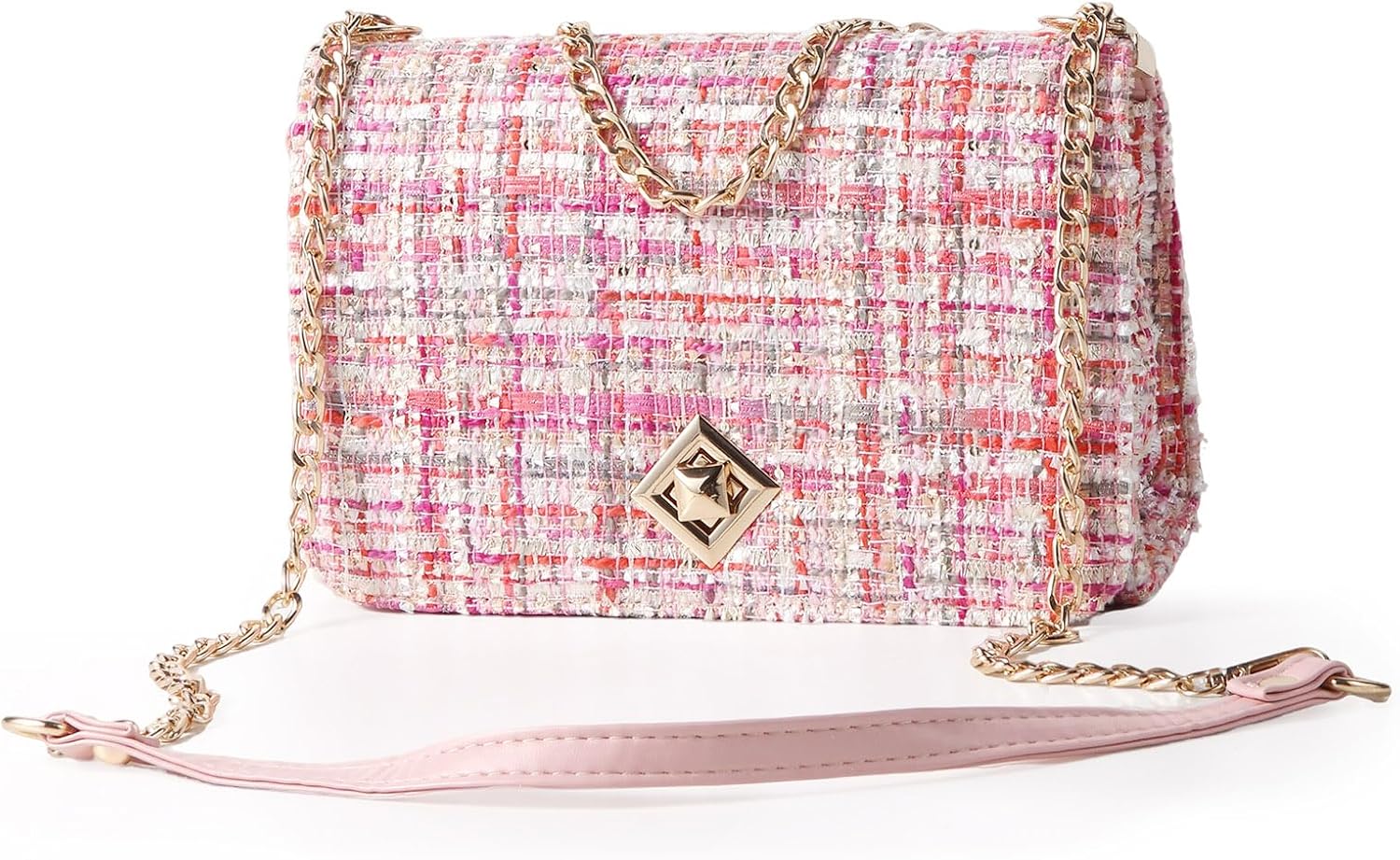 Large Shoulder Bags for Women PU Leather Cross body Bag Tweed Purses Evening Bag Clutch Satchels, with Chain Strap