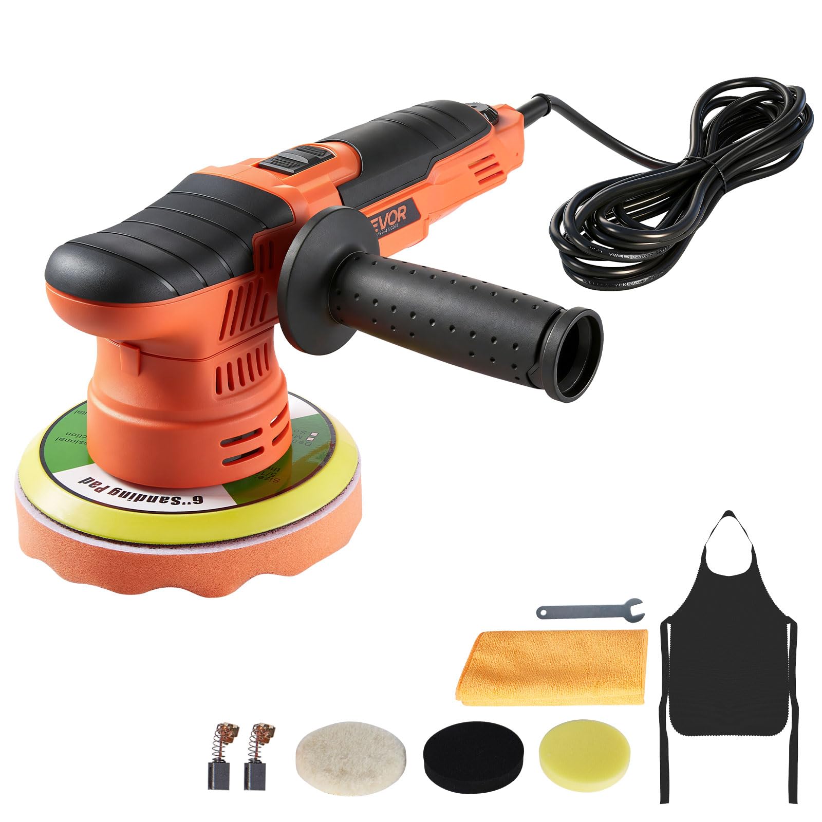 VEVOR Polisseuse Voiture 150 mm Polisseuse Double Action Orbitale Aléatoire pour Travaux de Cirage Polissage Lustrage Finitions Uniformes, 650 W, avec Vitesse Variable à 6 Niveaux 2000-​6800 TR/​Min