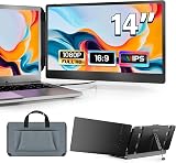 domyfan 14" Laptop Monitor, FHD 1080P IPS Dual Laptop Screen, HDMI/USB-A/Type-C Plug and Play for Windows,Mac,Chrome,Android, Xbox, PS5, Work with 13.3"-17" Laptops - 1