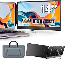 domyfan 14" Laptop Monitor, FHD 1080P IPS Dual Laptop Scr…
