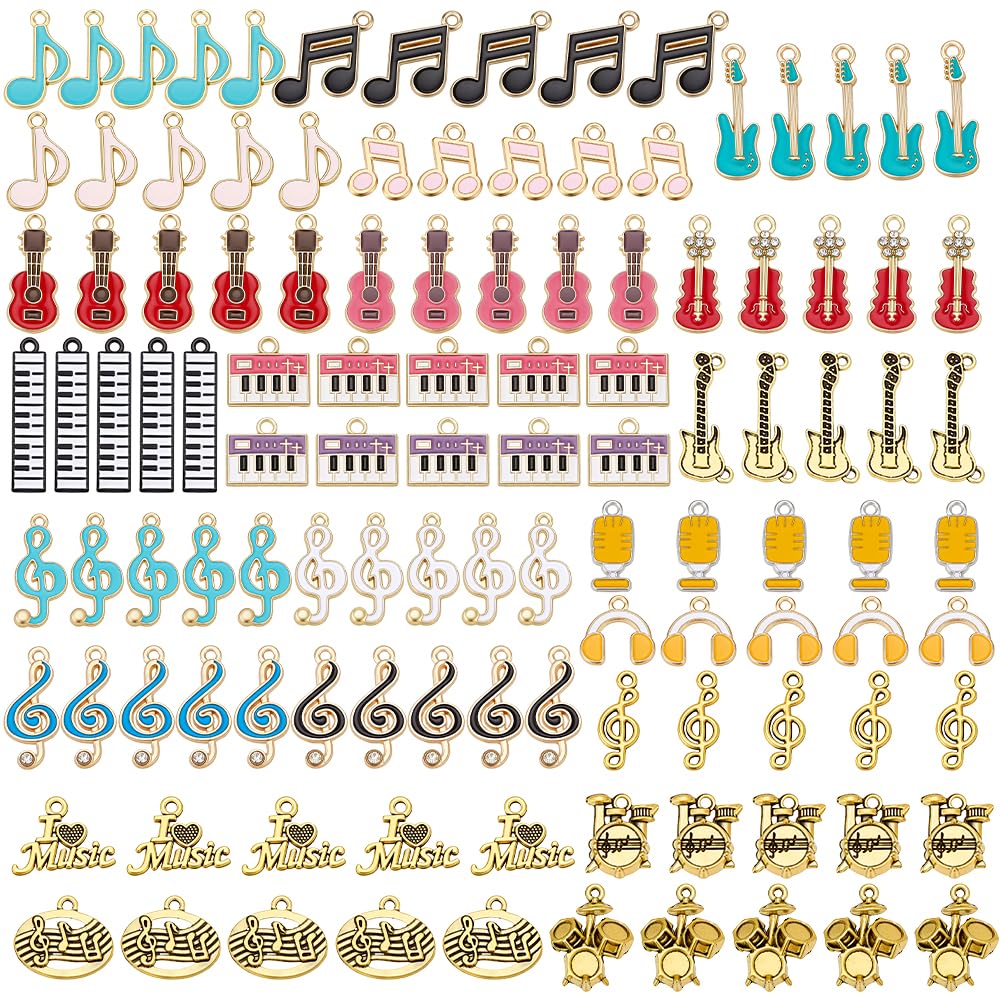 PH PandaHall 100pz Ciondolo con Note Musicali Ciondoli Strumenti Musicali, Ciondoli a Forma di Chitarra Vari Strumenti Musica per Creazione di Gioielli Collana Orecchino Artigianato Fai Da Te