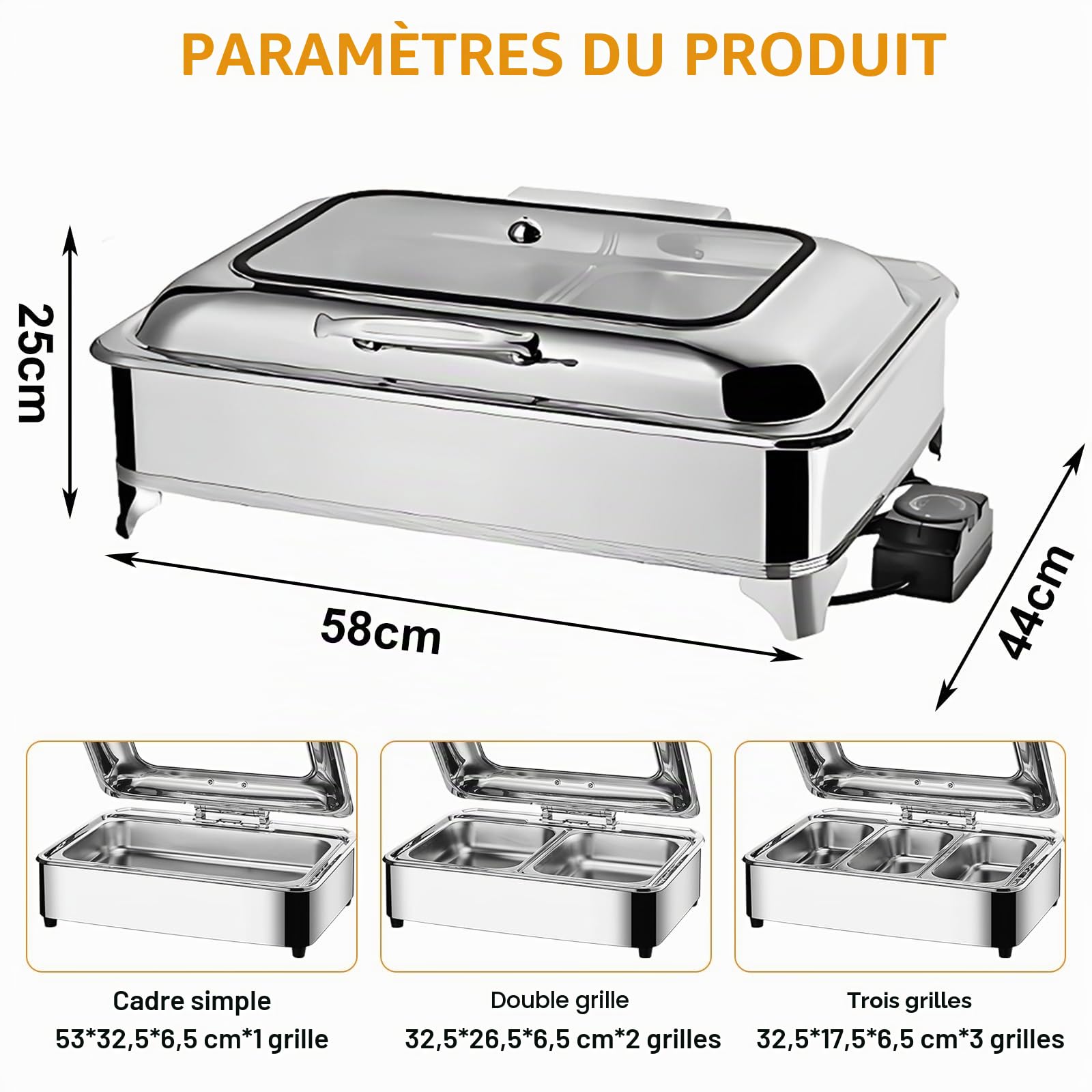 9L Chafing Dish Electrique, Chauffe-Plats Électrique Buffet Server, Acier Inoxydable Buffet Chauffant pour Restauration, Buffet fêtes, Température Réglable 30-85°C (1/3)
