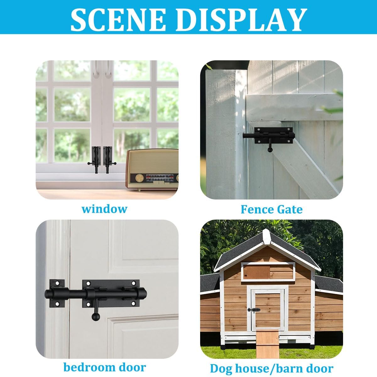 5 Inch Heavy Duty Slide Bolt Latch - Stainless Steel Black Barrel Bolt Latch, Durable Metal Slide Bolt Lock for Doors, Gates, Sheds, Fences
