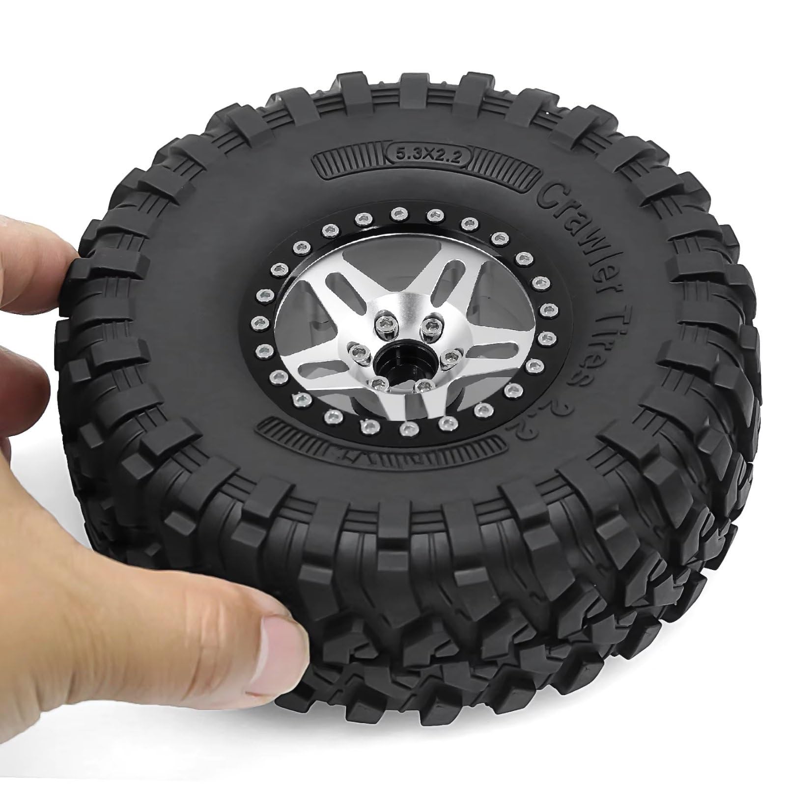 RC Pneumatici Ruote Per Traxxas Per TRX4 Per TRX6 Per Axial Per SCX10 RR10 1/10 4PCS Metallo 2. Beadlock Wheel Rim Pneumatici Set Rosso RC Crawler Parti Automobili(Silver)