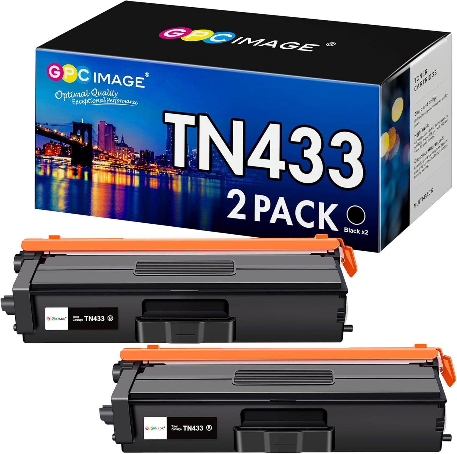 GPC Image Compatible Toner Cartridge Replacement for Brother TN433 TN 433 to use with HL-L8360CDW MFC-L8900CDW HL-L8360CDWT HL-L8260CDW MFCL8610CDW MFCL9570CDW Color Laser All-in-One Printer (2 Black)
