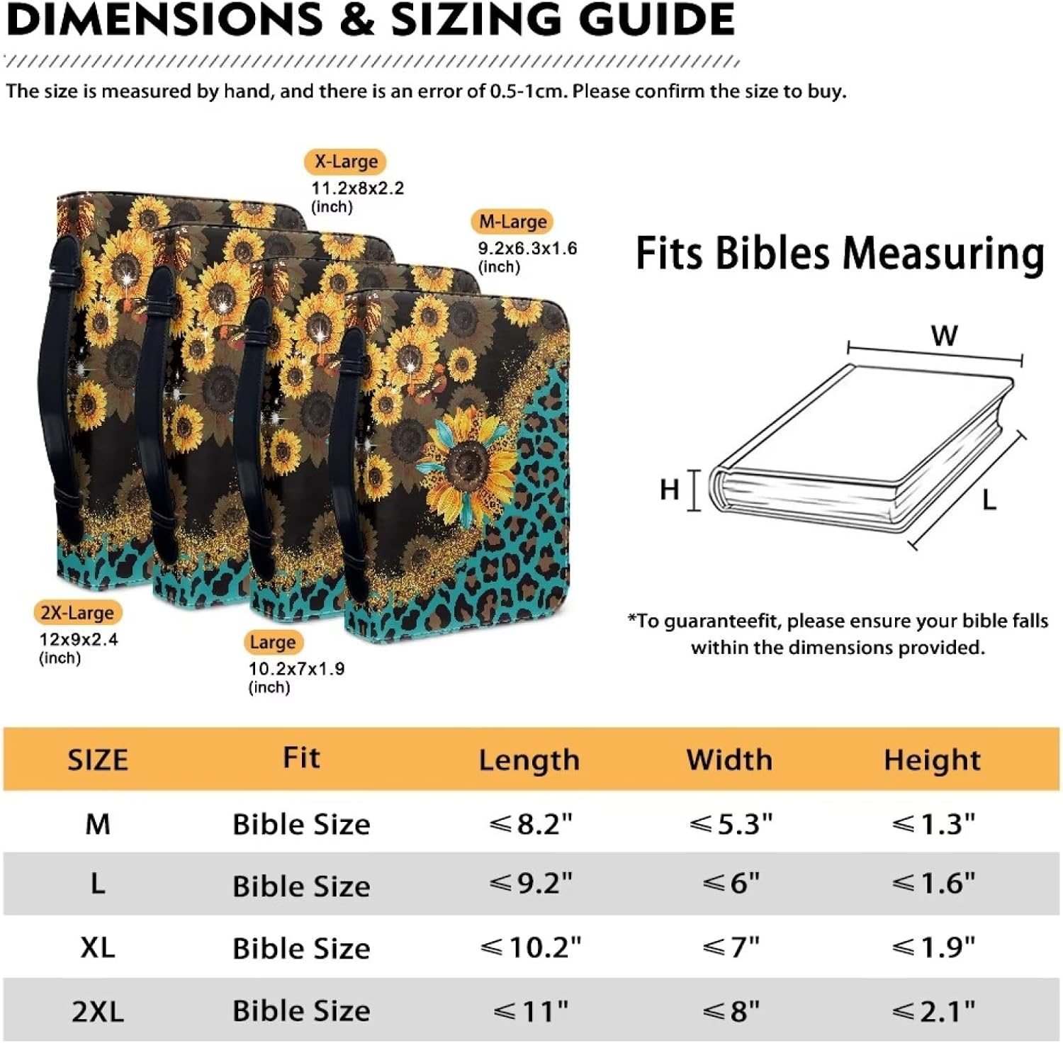 Leopard Sunflower Bible Cover Bag for Women Girls, Bible Bag Organizer with Handle for Standard and Large Size Study Bible Case
