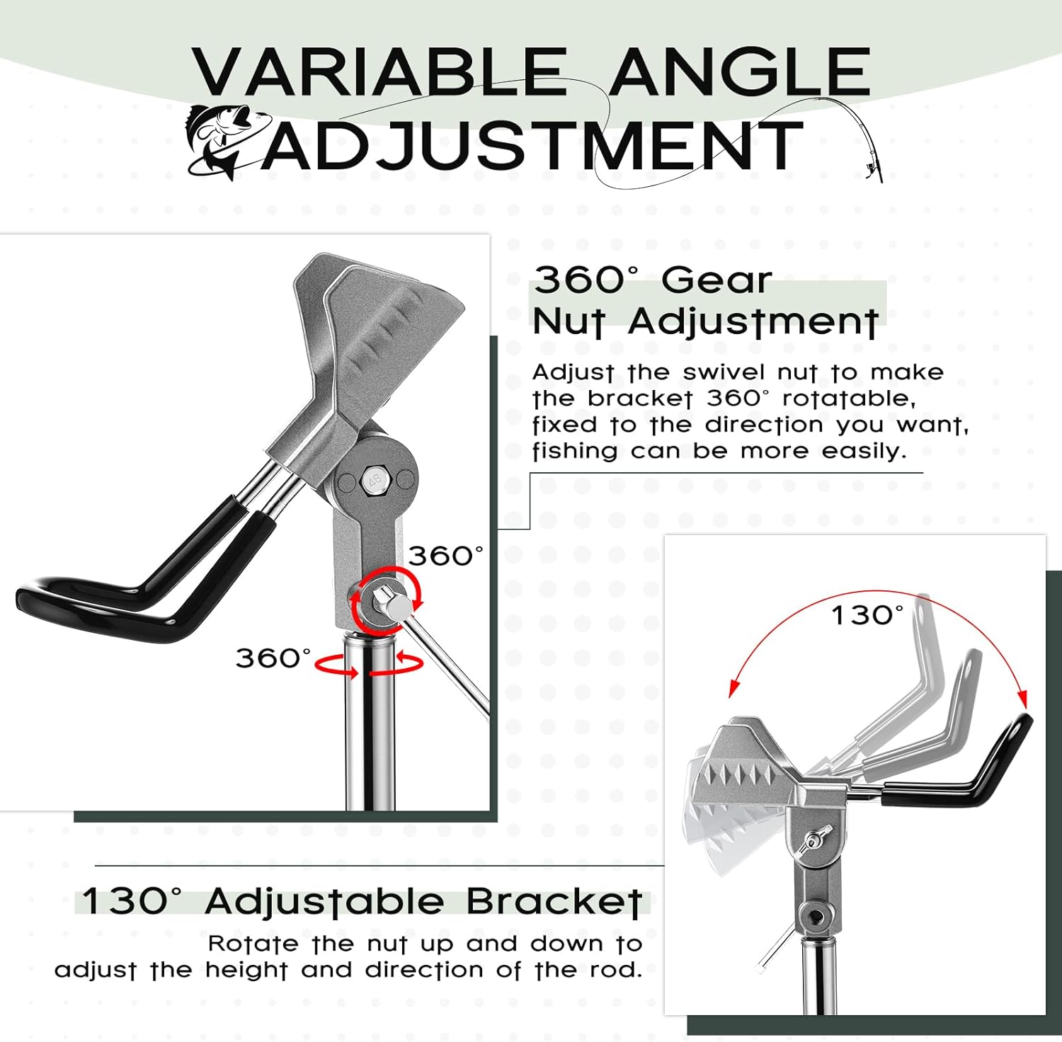 Lounsweer 4 Pcs Fishing Rod Holders 360 ° Adjustable Fishing Pole Holders Multifunctional Stainless Steel Ground Fish Rod Pole Brackets for Detachable Fish Equipment Lakes Rivers Gifts Men