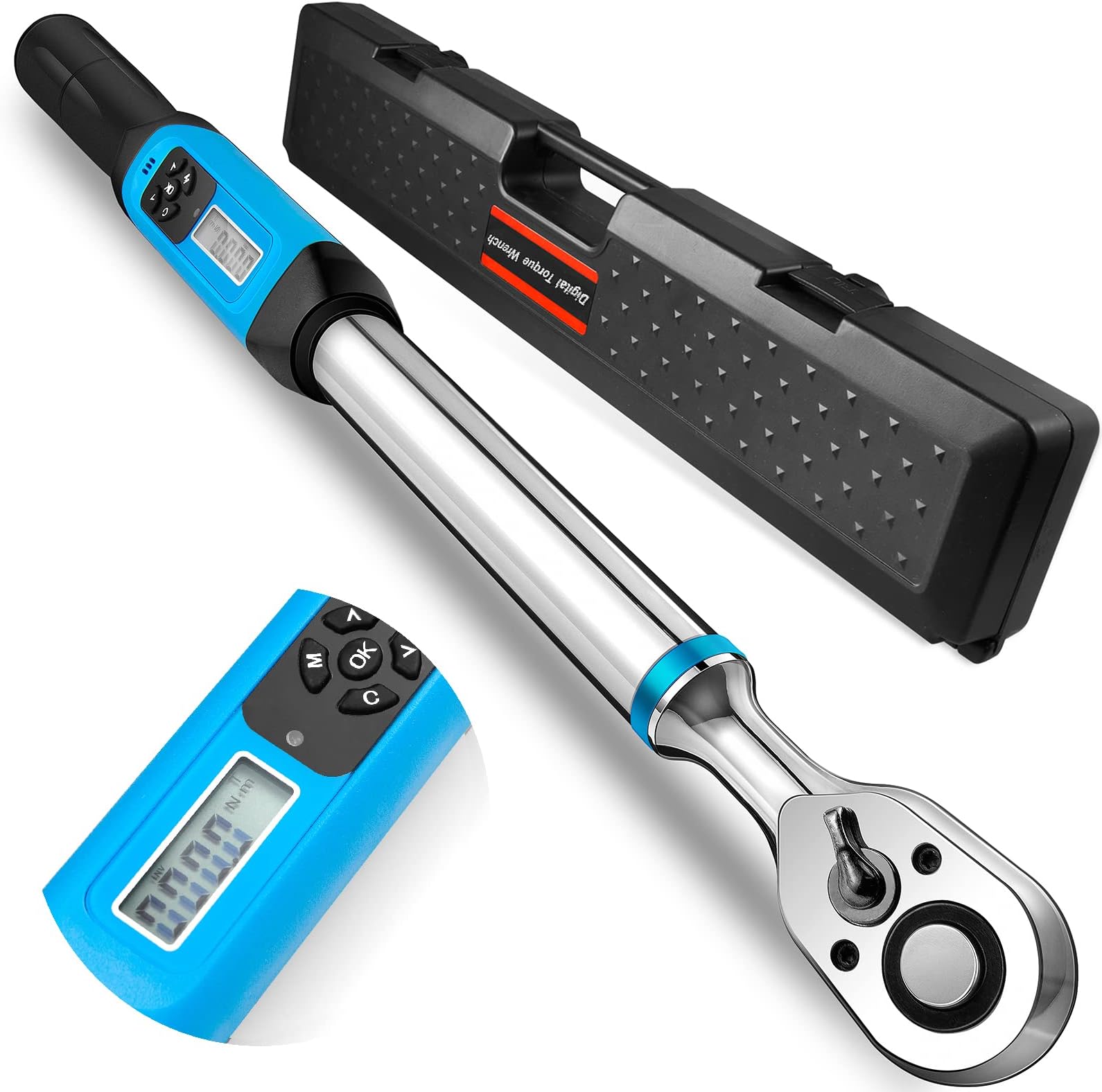 Digital Torque Wrench 1/2" Drive,12.5-250 ft.-lb./17-340 N.m., Electronic Torque Wrench with Buzzer and LED Flash Notification, ±2% CW Torque Accuracy with Certificate of Calibration