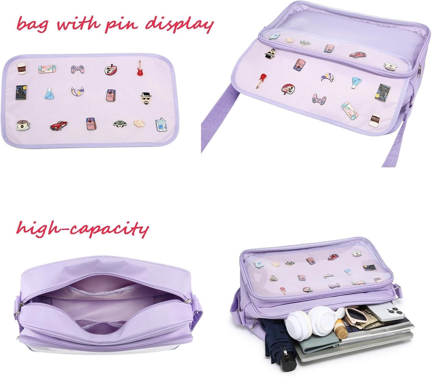 Messenger Ita Bag Canvas Pin Display Purse Crossbody Shoulder Bag for Womens - Image 4