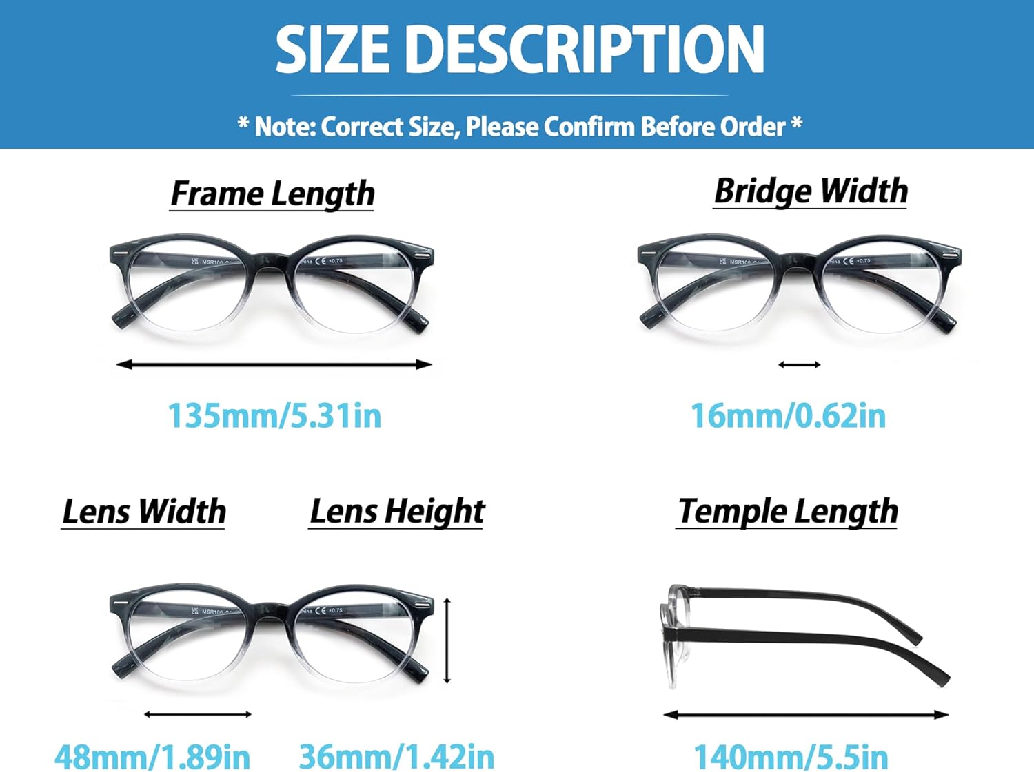 Blue Light Blocking Reading Glasses Women Round Readers Cute Cheaters for Small Head&Face Black/Clear/Tortoiseshell - Image 3