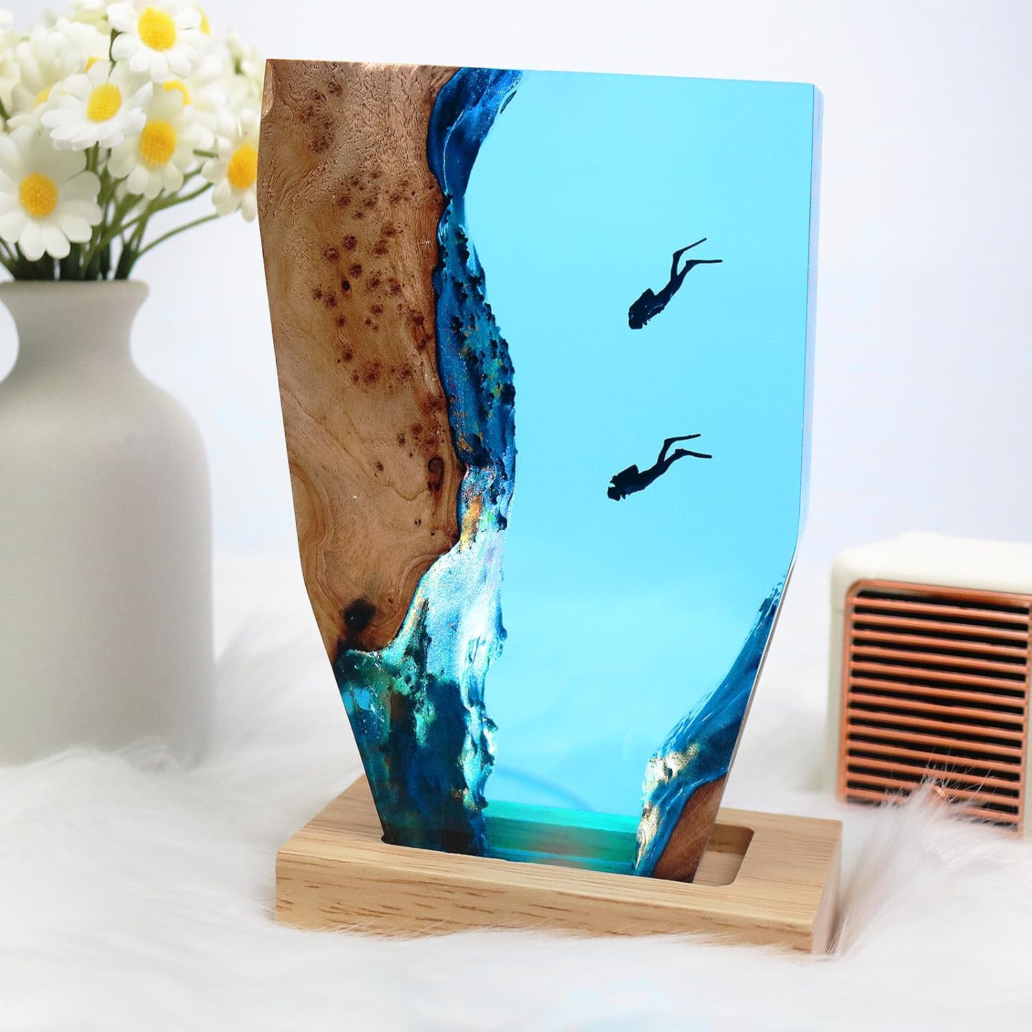 Shark Diver LED Ocean Night Light, Epoxy Resin Ocean Lamp, Deep Sea Diver Night Light, Office, Desk, Bathroom or Bedroom Decorative Night Light, Suitable for Holidays (2 Divers)