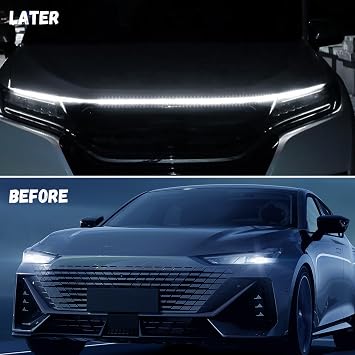 Car Hood Light Strip, 71 Inches Waterproof Flexible LED Strip, Dynamic Scan Start Up Car Daytime Running Lights, Universal Auto Exterior Decor Accessories for Most Vehicles (White, 71 Inches)