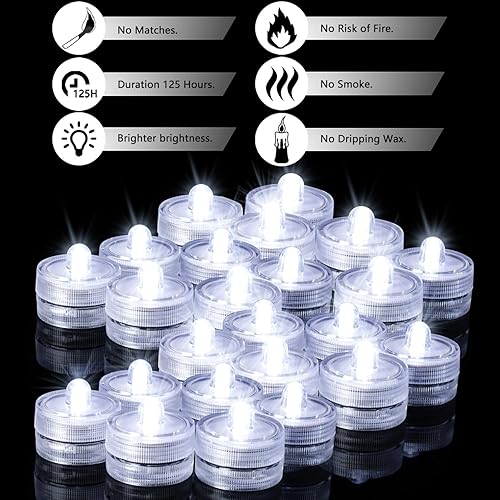 Miniatura 2 de JINHEZO - Juego de velas de té decorativas sin llama, luz LED blanca de batería , resistentes al agua y sumergibles para fiestas, bodas, festivales,