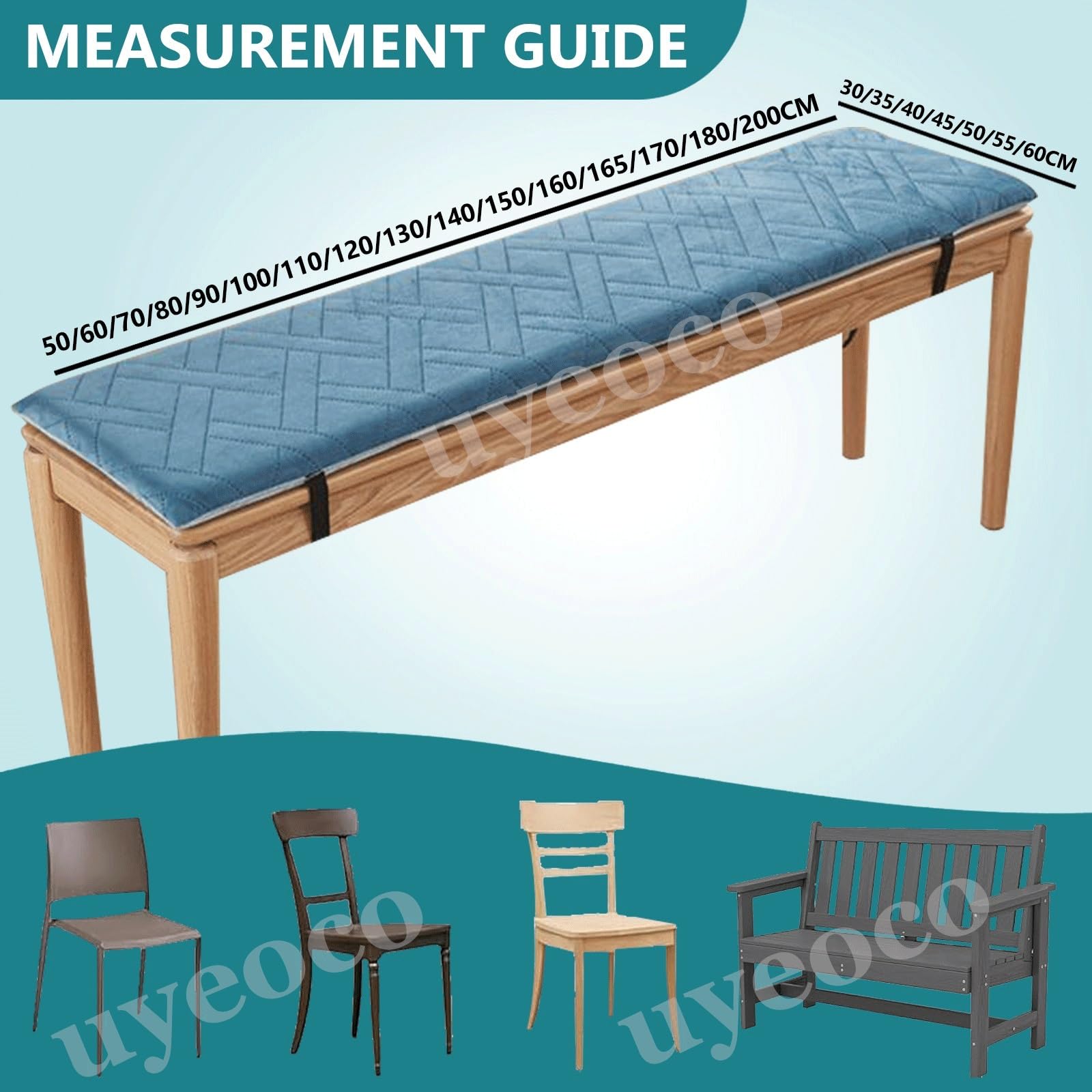Panca versatile per interni ed esterni, 120 cm/150 cm/110 cm/90 cm x 40 cm/35 cm/30 cm, cuscino perfetto per giardino a baia, patio, sedie lunghe, altalene e portico in pelliccia - t & Sle