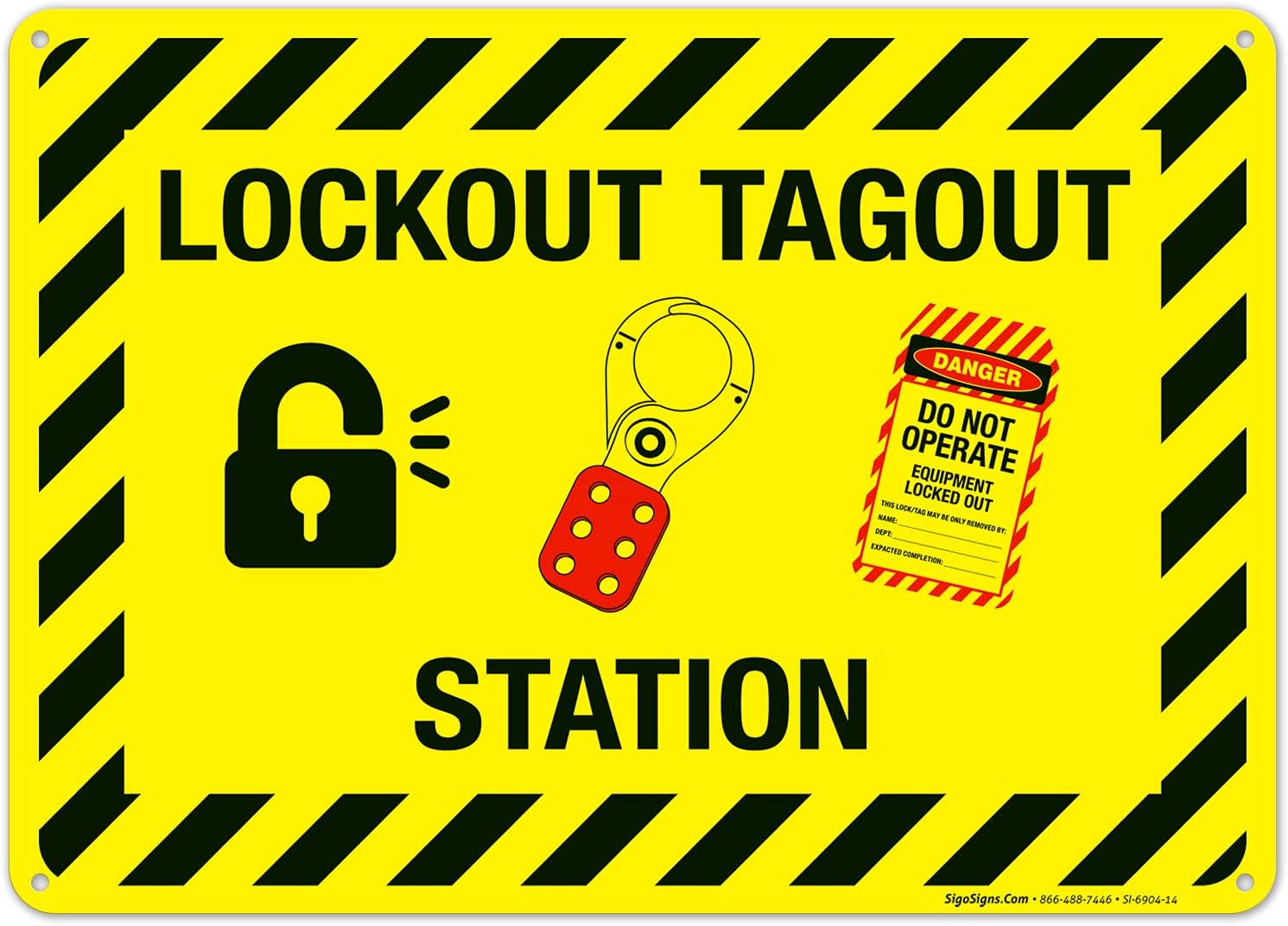 Lockout Tagout Station Sign, 10x14 Inches, Rust Free .040 Aluminum, Fade Resistant, Indoor/Outdoor Use, Made in USA