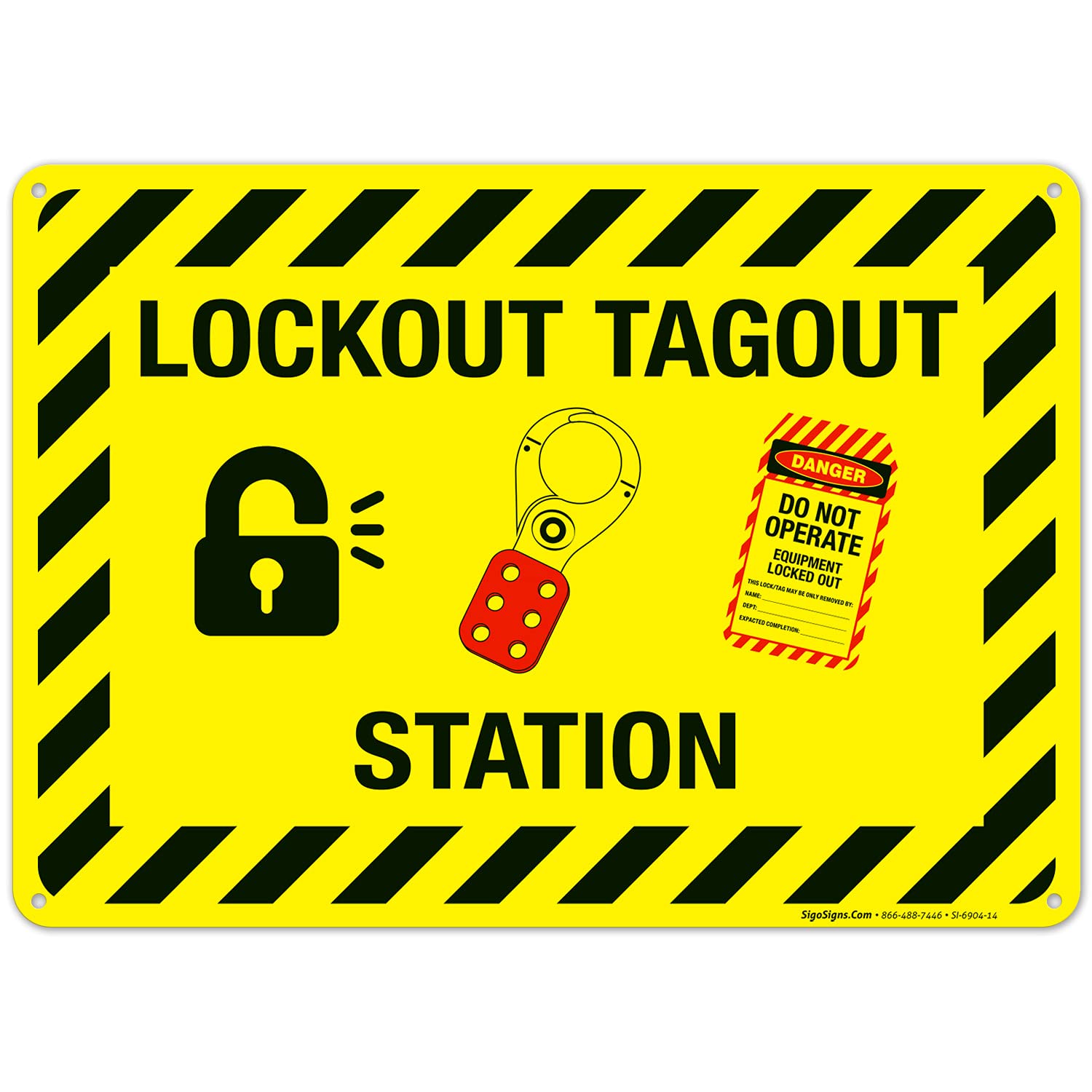 Lockout Tagout Station Sign, 10x14 Inches, Rust Free .040 Aluminum, Fade Resistant, Indoor/Outdoor Use, Made in USA