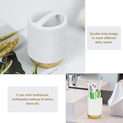 Miniatura 4 de TONIAL Bathroom Accessories Gift Set, Bathroom Decor Set 4 Piece White-Queen Gold with SoapLotion Dispenser, Toothbrush Holder, Soap Dish, Tumbler